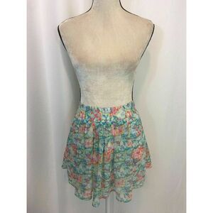 Zara Womens Floral Blue Yellow Pink Mini Flare Skirt Xs